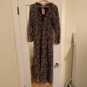 Ladies Black and Gold Tinseled Floral Maxi Dress SZ xs